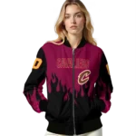 personalized cleveland cavaliers flame border wine black bomber jacket best selling