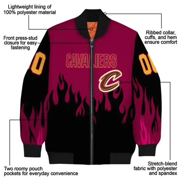 personalized cleveland cavaliers flame border wine black bomber jacket new arrival
