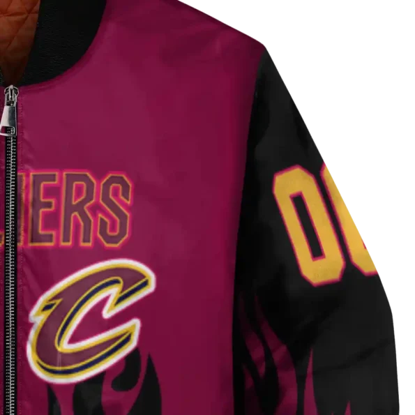 personalized cleveland cavaliers flame border wine black bomber jacket premium grade