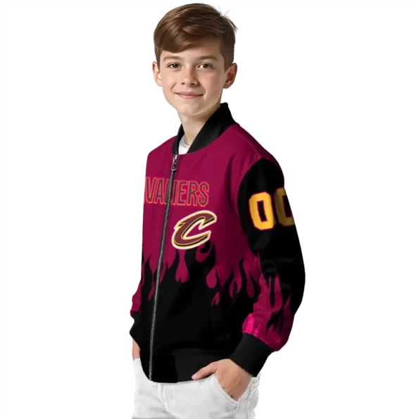 personalized cleveland cavaliers flame border wine black bomber jacket trendy