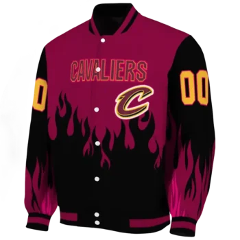personalized cleveland cavaliers flame border wine black varsity jacket best selling.webp