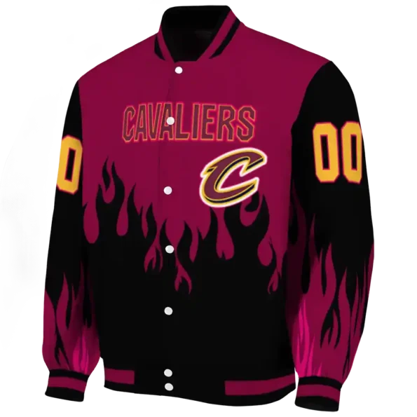 personalized cleveland cavaliers flame border wine black varsity jacket best selling.webp