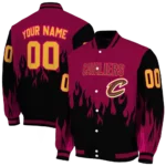 personalized cleveland cavaliers flame border wine black varsity jacket best selling.webp