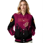 personalized cleveland cavaliers flame border wine black varsity jacket best selling.webp
