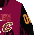 personalized cleveland cavaliers flame border wine black varsity jacket best selling.webp