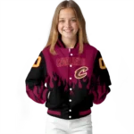 personalized cleveland cavaliers flame border wine black varsity jacket best selling.webp