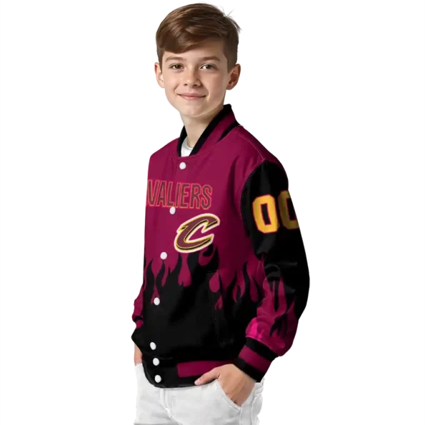 personalized cleveland cavaliers flame border wine black varsity jacket trendy.webp
