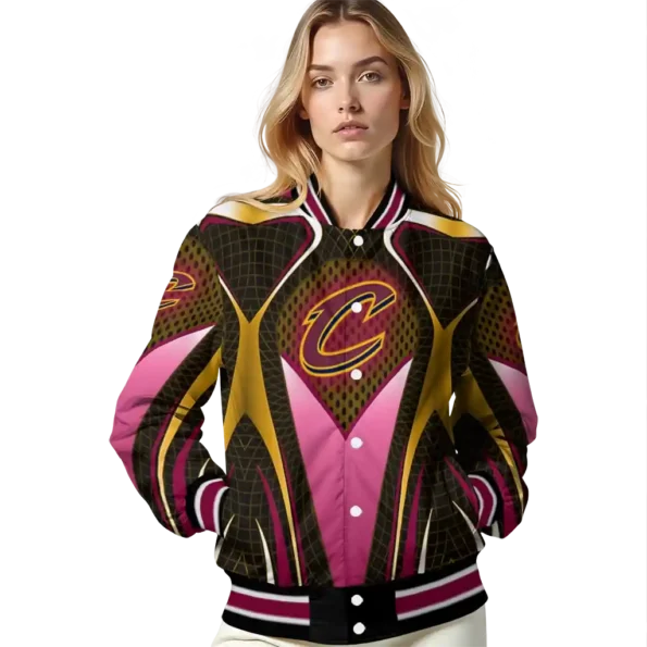 personalized cleveland cavaliers mesh chest black varsity jacket latest model.webp