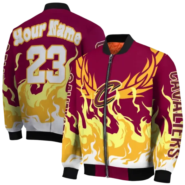 personalized cleveland cavaliers winged blaze wine white bomber jacket fashion forward