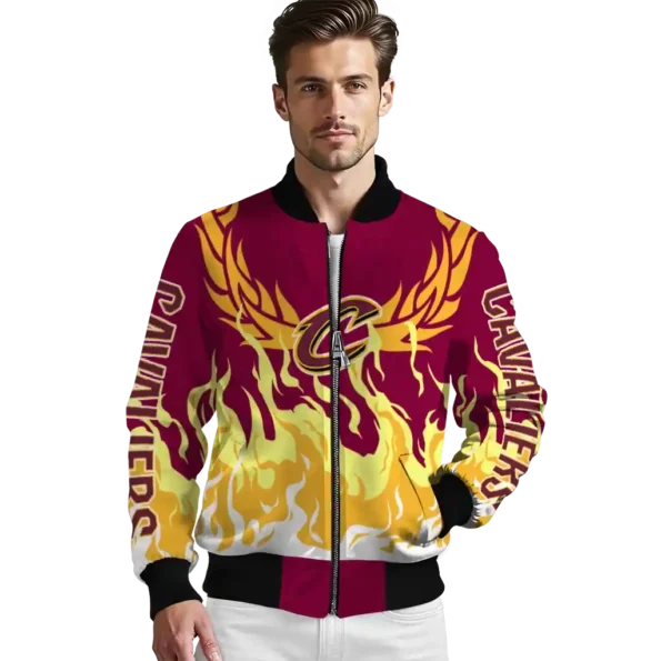 personalized cleveland cavaliers winged blaze wine white bomber jacket high quality