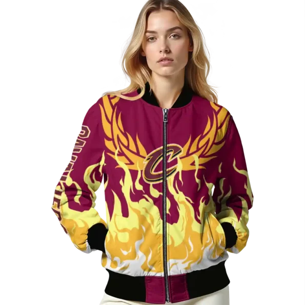 personalized cleveland cavaliers winged blaze wine white bomber jacket latest model