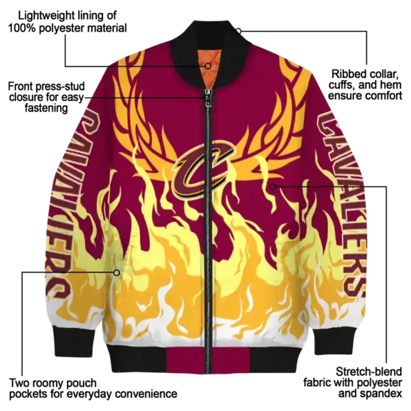 personalized cleveland cavaliers winged blaze wine white bomber jacket new arrival