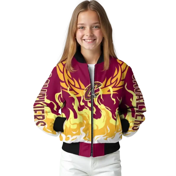 personalized cleveland cavaliers winged blaze wine white bomber jacket top rated