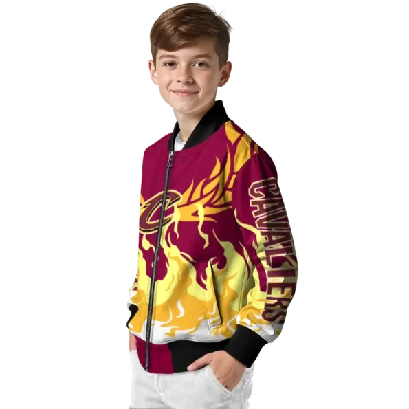 personalized cleveland cavaliers winged blaze wine white bomber jacket trendy