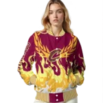 personalized cleveland cavaliers winged blaze wine white varsity jacket best selling.webp