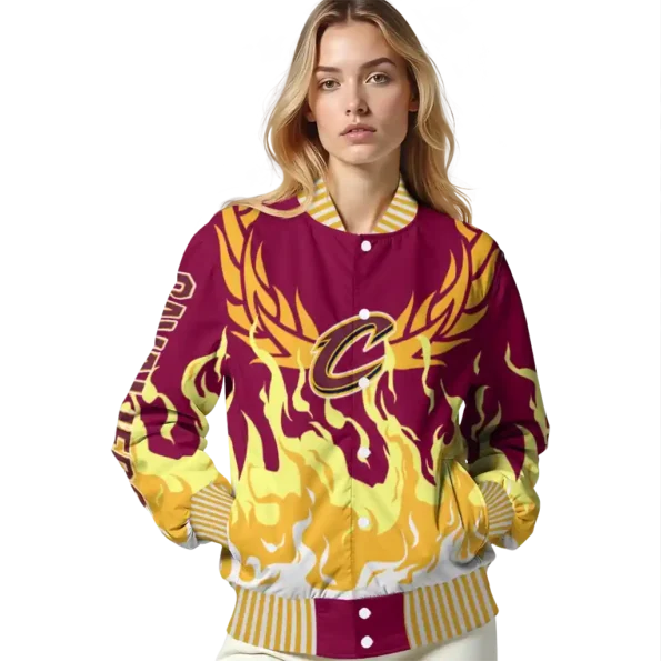 personalized cleveland cavaliers winged blaze wine white varsity jacket latest model.webp