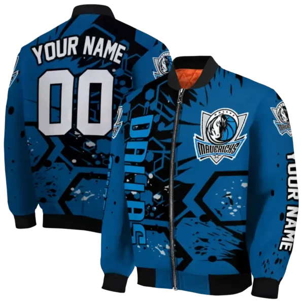 personalized dallas mavericks hexagon cluster blue black bomber jacket fashion forward