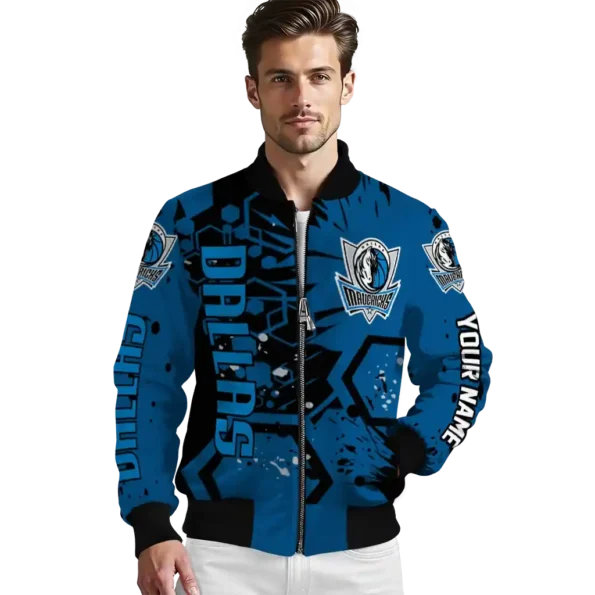 personalized dallas mavericks hexagon cluster blue black bomber jacket high quality