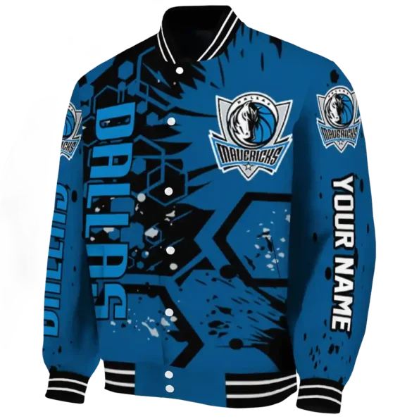 personalized dallas mavericks hexagon cluster blue black varsity jacket best selling.webp