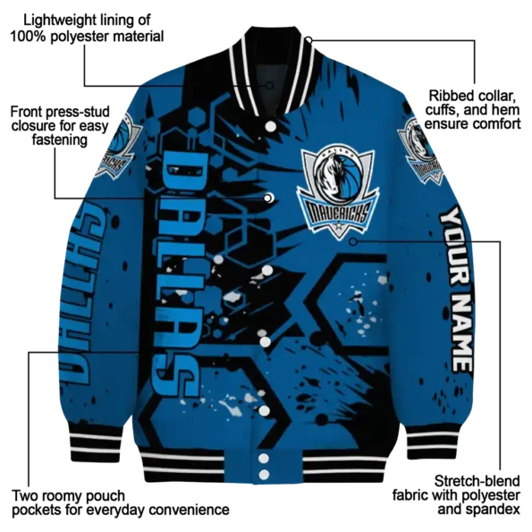 personalized dallas mavericks hexagon cluster blue black varsity jacket new arrival.webp