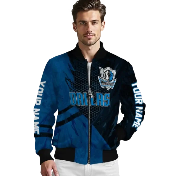 personalized dallas mavericks hexagon mesh blue black bomber jacket high quality