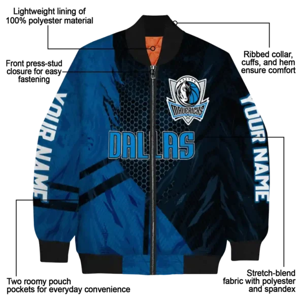 personalized dallas mavericks hexagon mesh blue black bomber jacket new arrival