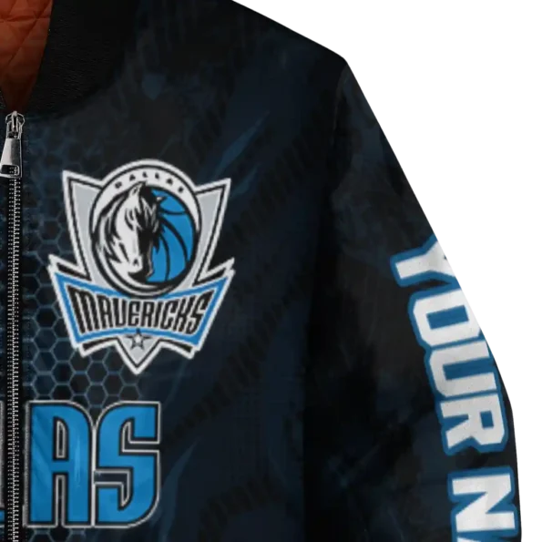 personalized dallas mavericks hexagon mesh blue black bomber jacket premium grade