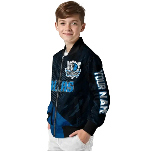 personalized dallas mavericks hexagon mesh blue black bomber jacket trendy
