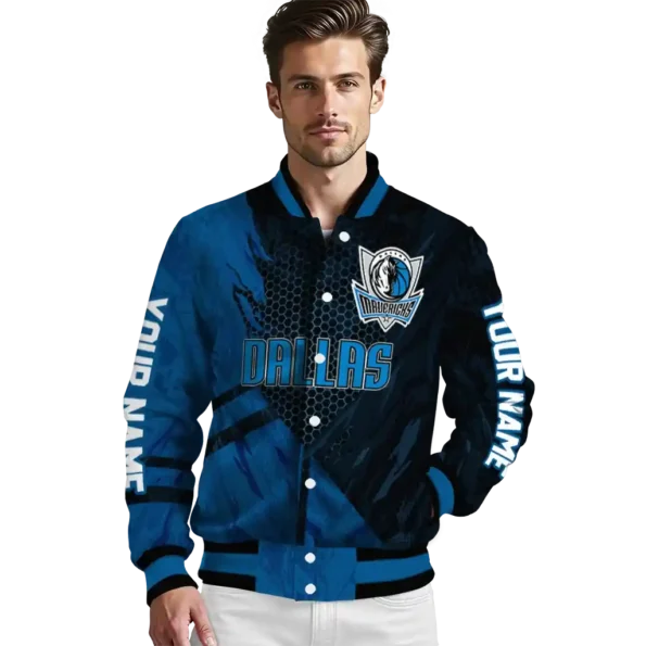 personalized dallas mavericks hexagon mesh blue black varsity jacket high quality.webp