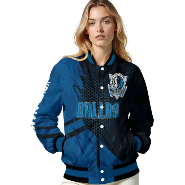 personalized dallas mavericks hexagon mesh blue black varsity jacket latest model.webp
