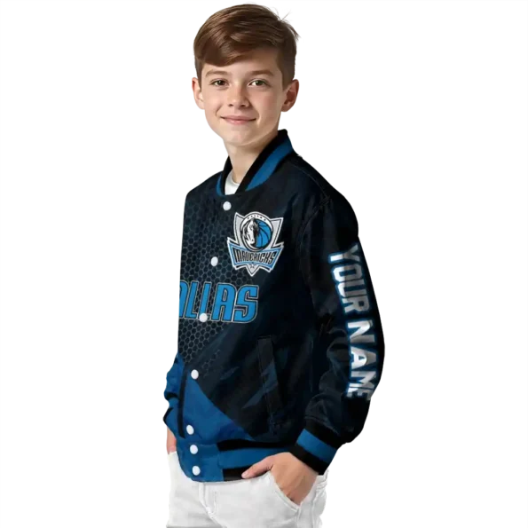 personalized dallas mavericks hexagon mesh blue black varsity jacket trendy.webp