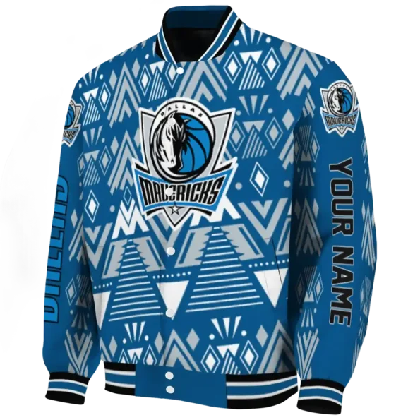personalized dallas mavericks pyramid shapes blue varsity jacket best selling.webp