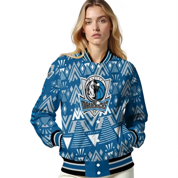 personalized dallas mavericks pyramid shapes blue varsity jacket latest model.webp