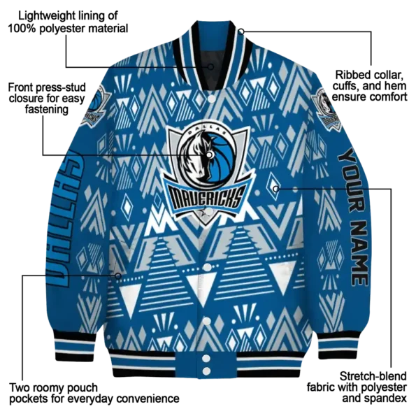 personalized dallas mavericks pyramid shapes blue varsity jacket new arrival.webp