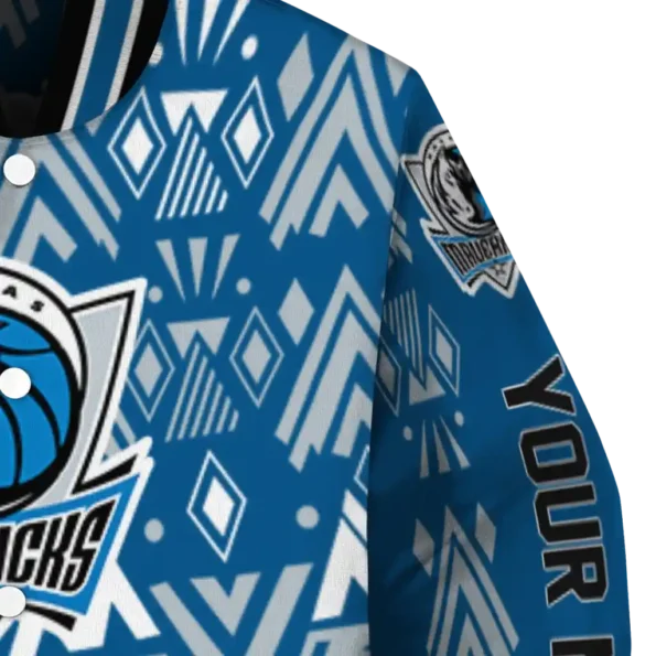 personalized dallas mavericks pyramid shapes blue varsity jacket premium grade.webp