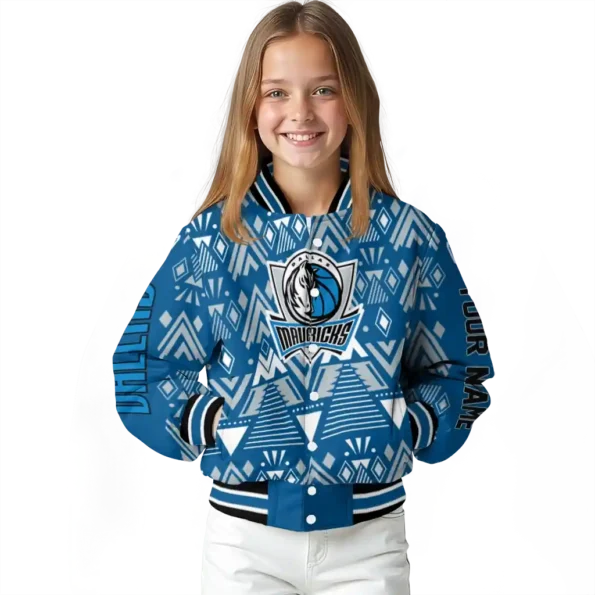 personalized dallas mavericks pyramid shapes blue varsity jacket top rated.webp