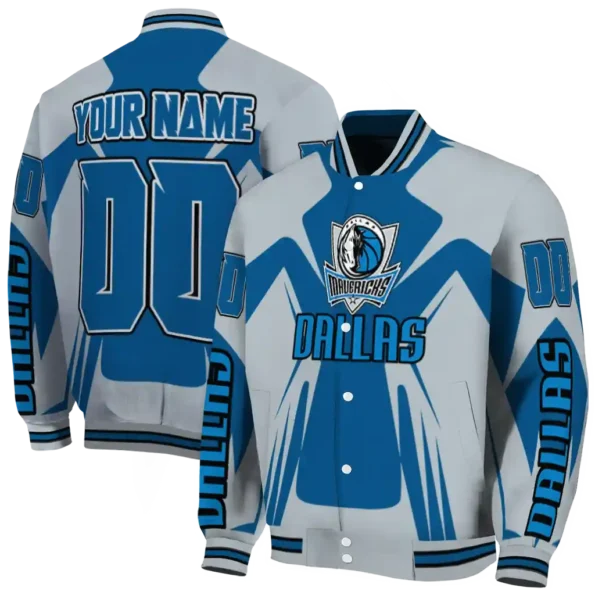 personalized dallas mavericks spider mark blue varsity jacket fashion forward.webp