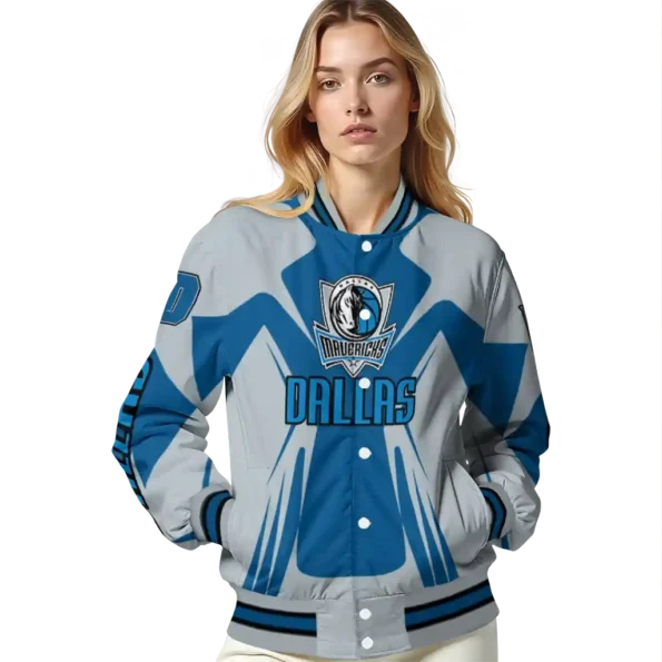 personalized dallas mavericks spider mark blue varsity jacket latest model.webp