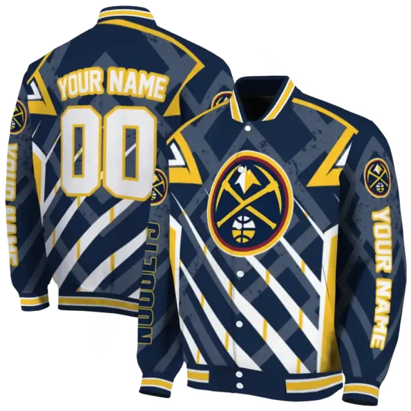 personalized denver nuggets chevron angles blue varsity jacket fashion forward.webp