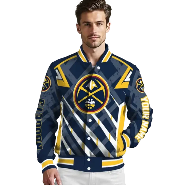 personalized denver nuggets chevron angles blue varsity jacket high quality.webp