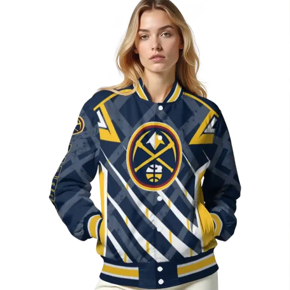 personalized denver nuggets chevron angles blue varsity jacket latest model.webp