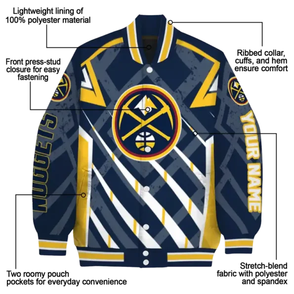 personalized denver nuggets chevron angles blue varsity jacket new arrival.webp