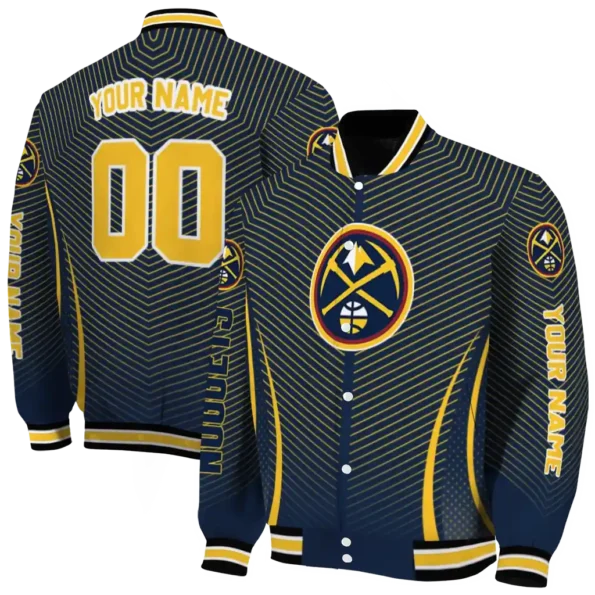 personalized denver nuggets chevron arrow blue varsity jacket fashion forward.webp