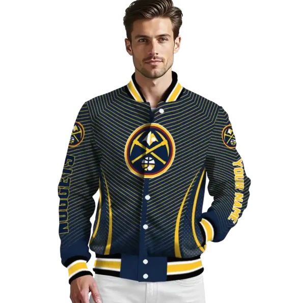 personalized denver nuggets chevron arrow blue varsity jacket high quality.webp