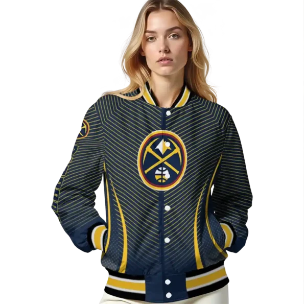 personalized denver nuggets chevron arrow blue varsity jacket latest model.webp