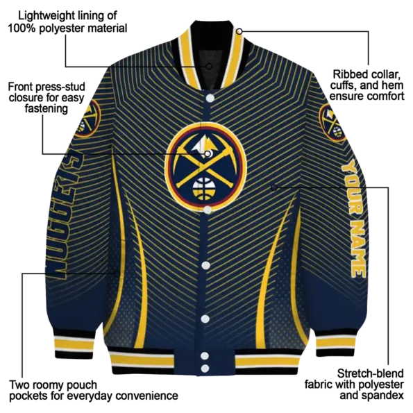 personalized denver nuggets chevron arrow blue varsity jacket new arrival.webp