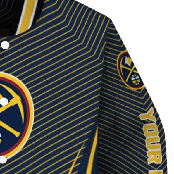 personalized denver nuggets chevron arrow blue varsity jacket premium grade.webp