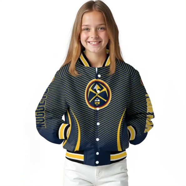 personalized denver nuggets chevron arrow blue varsity jacket top rated.webp