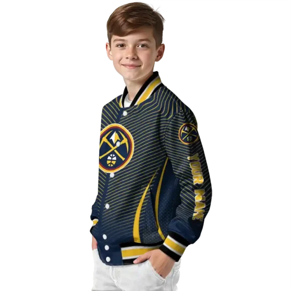 personalized denver nuggets chevron arrow blue varsity jacket trendy.webp