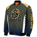 personalized denver nuggets hexagon grid blue bomber jacket best selling